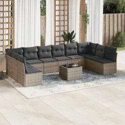   11 részes szürke polyrattan kerti ülőgarnitúra párnákkal