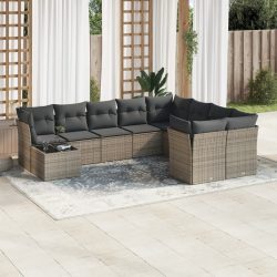   10 részes szürke polyrattan kerti ülőgarnitúra párnákkal