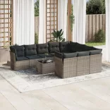 11 részes szürke polyrattan kerti ülőgarnitúra párnákkal