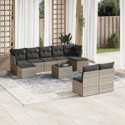   10 részes szürke polyrattan kerti ülőgarnitúra párnákkal