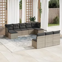   10 részes szürke polyrattan kerti ülőgarnitúra párnákkal
