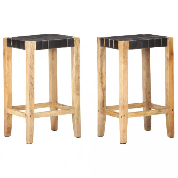 2 db fekete valódi bőr bárszék 75 cm