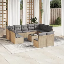   12 részes bézs polyrattan kerti ülőgarnitúra párnákkal