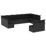 12 részes fekete polyrattan kerti ülőgarnitúra párnákkal