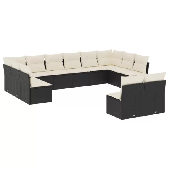 12 részes fekete polyrattan kerti ülőgarnitúra párnákkal