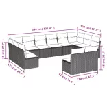 12 részes fekete polyrattan kerti ülőgarnitúra párnákkal