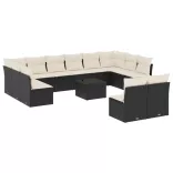13 részes fekete polyrattan kerti ülőgarnitúra párnákkal
