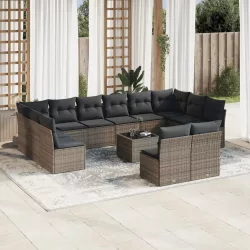   13 részes szürke polyrattan kerti ülőgarnitúra párnákkal