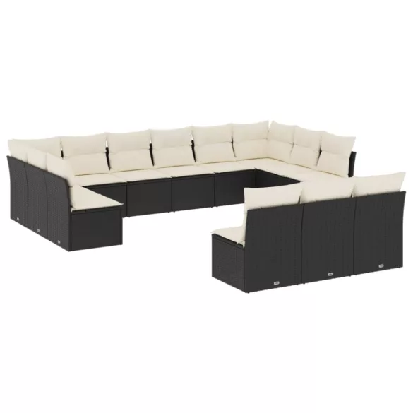 13 részes fekete polyrattan kerti ülőgarnitúra párnákkal