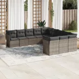 11 részes szürke polyrattan kerti ülőgarnitúra párnákkal