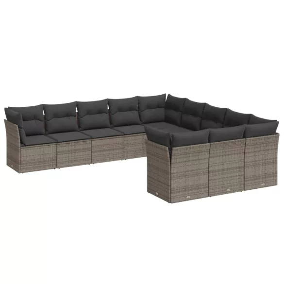 11 részes szürke polyrattan kerti ülőgarnitúra párnákkal