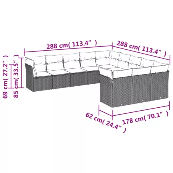 11 részes szürke polyrattan kerti ülőgarnitúra párnákkal