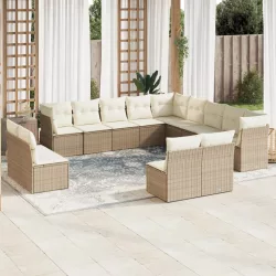   12 részes bézs polyrattan kerti ülőgarnitúra párnákkal