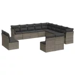 12 részes szürke polyrattan kerti ülőgarnitúra párnákkal