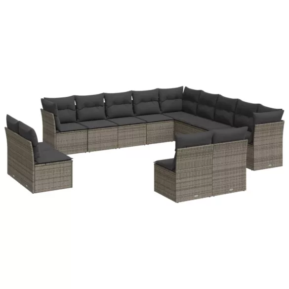 12 részes szürke polyrattan kerti ülőgarnitúra párnákkal