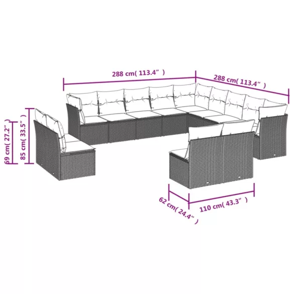 12 részes szürke polyrattan kerti ülőgarnitúra párnákkal