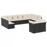 12 részes fekete polyrattan kerti ülőgarnitúra párnákkal
