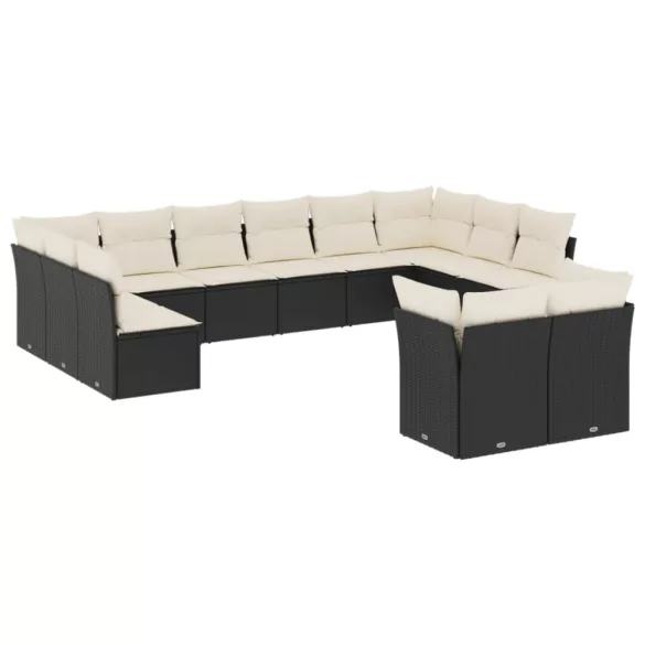 12 részes fekete polyrattan kerti ülőgarnitúra párnákkal