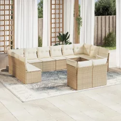   12 részes bézs polyrattan kerti ülőgarnitúra párnákkal