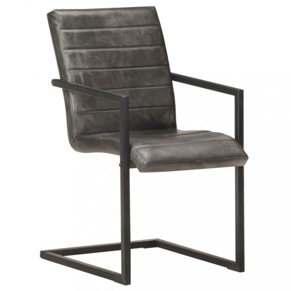 2 db szürke valódi bőr szánkótalpas étkezőszék