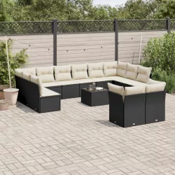   13 részes fekete polyrattan kerti ülőgarnitúra párnákkal