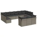 13 részes szürke polyrattan kerti ülőgarnitúra párnákkal