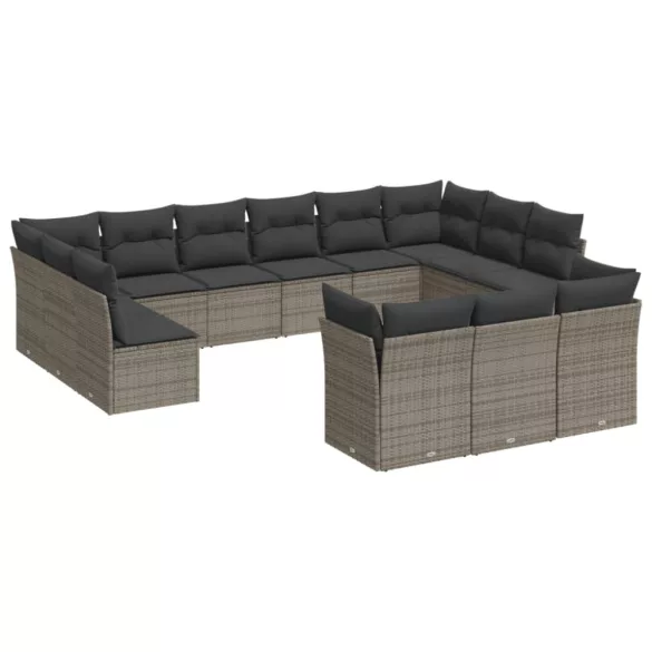 13 részes szürke polyrattan kerti ülőgarnitúra párnákkal