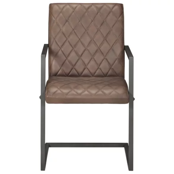 2 db barna valódi bőr szánkótalpas étkezőszék