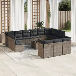   14 részes szürke polyrattan kerti ülőgarnitúra párnákkal