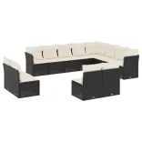 12 részes fekete polyrattan kerti ülőgarnitúra párnákkal