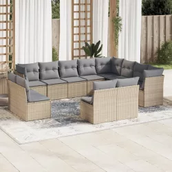   12 részes bézs polyrattan kerti ülőgarnitúra párnákkal