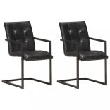 2 db fekete valódi bőr szánkótalpas étkezőszék