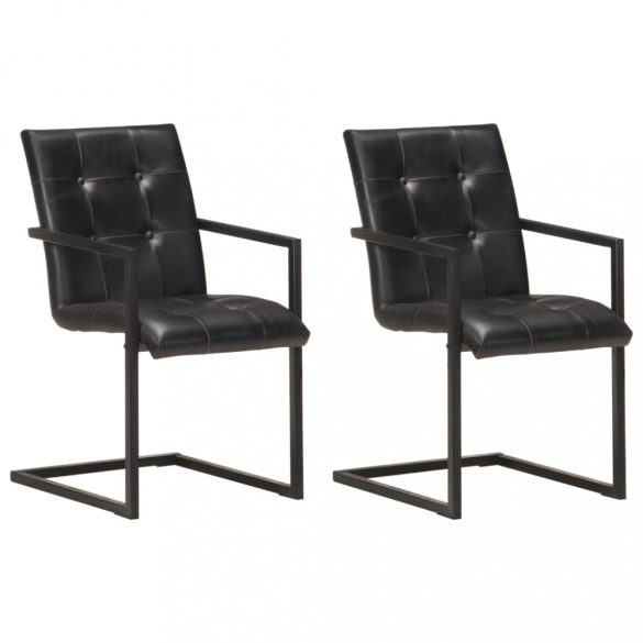 2 db fekete valódi bőr szánkótalpas étkezőszék