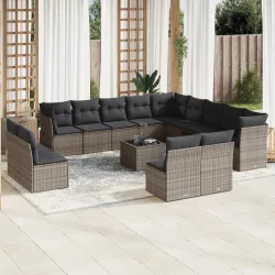   14 részes szürke polyrattan kerti ülőgarnitúra párnákkal
