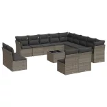14 részes szürke polyrattan kerti ülőgarnitúra párnákkal