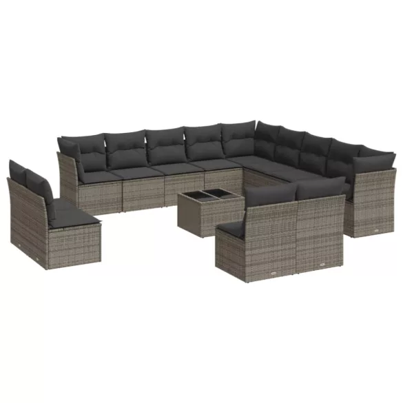 14 részes szürke polyrattan kerti ülőgarnitúra párnákkal