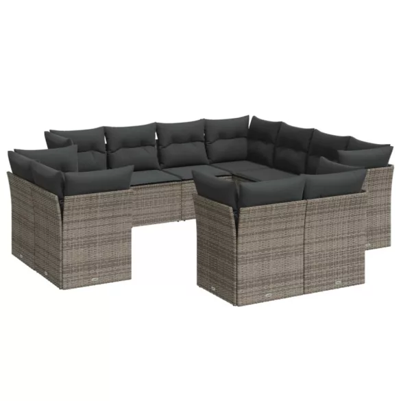 11 részes szürke polyrattan kerti ülőgarnitúra párnákkal