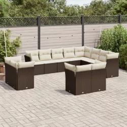   12 részes barna polyrattan kerti ülőgarnitúra párnákkal