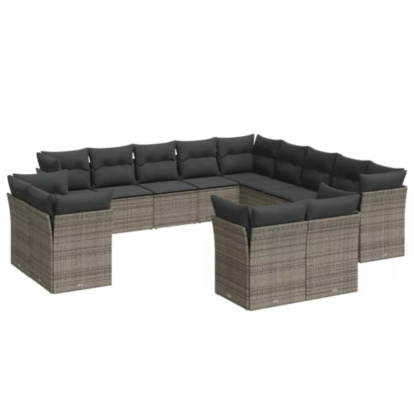 13 részes szürke polyrattan kerti ülőgarnitúra párnákkal