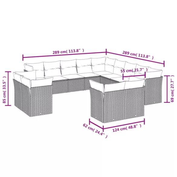13 részes szürke polyrattan kerti ülőgarnitúra párnákkal