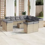 14 részes bézs polyrattan kerti ülőgarnitúra párnával