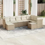 9 részes bézs polyrattan kerti ülőgarnitúra párnákkal