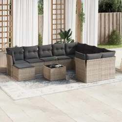   11 részes szürke polyrattan kerti ülőgarnitúra párnákkal