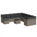 12 részes szürke polyrattan kerti ülőgarnitúra párnákkal