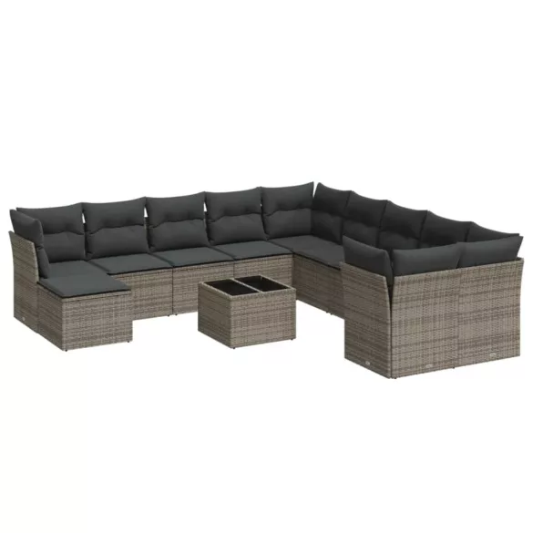 12 részes szürke polyrattan kerti ülőgarnitúra párnákkal