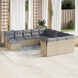   12 részes bézs polyrattan kerti ülőgarnitúra párnákkal