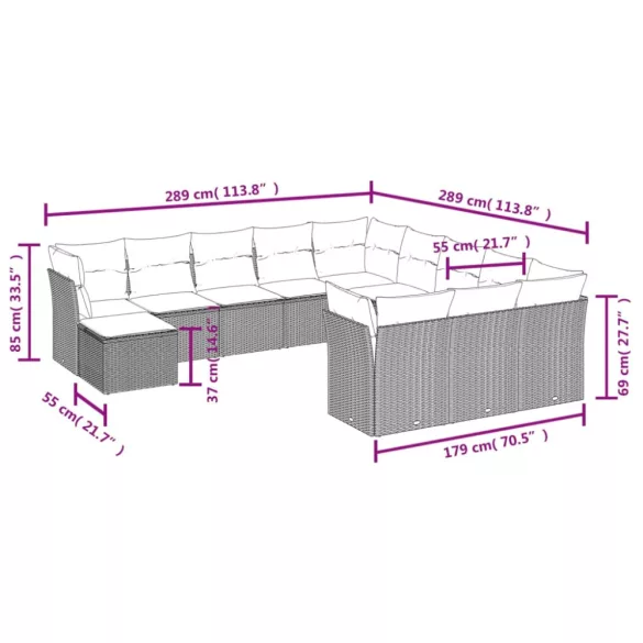 12 részes barna polyrattan kerti ülőgarnitúra párnákkal
