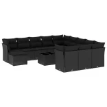 13 részes fekete polyrattan kerti ülőgarnitúra párnákkal