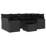 7 részes fekete polyrattan kerti ülőgarnitúra párnával