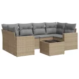 7 részes bézs polyrattan kerti ülőgarnitúra párnákkal